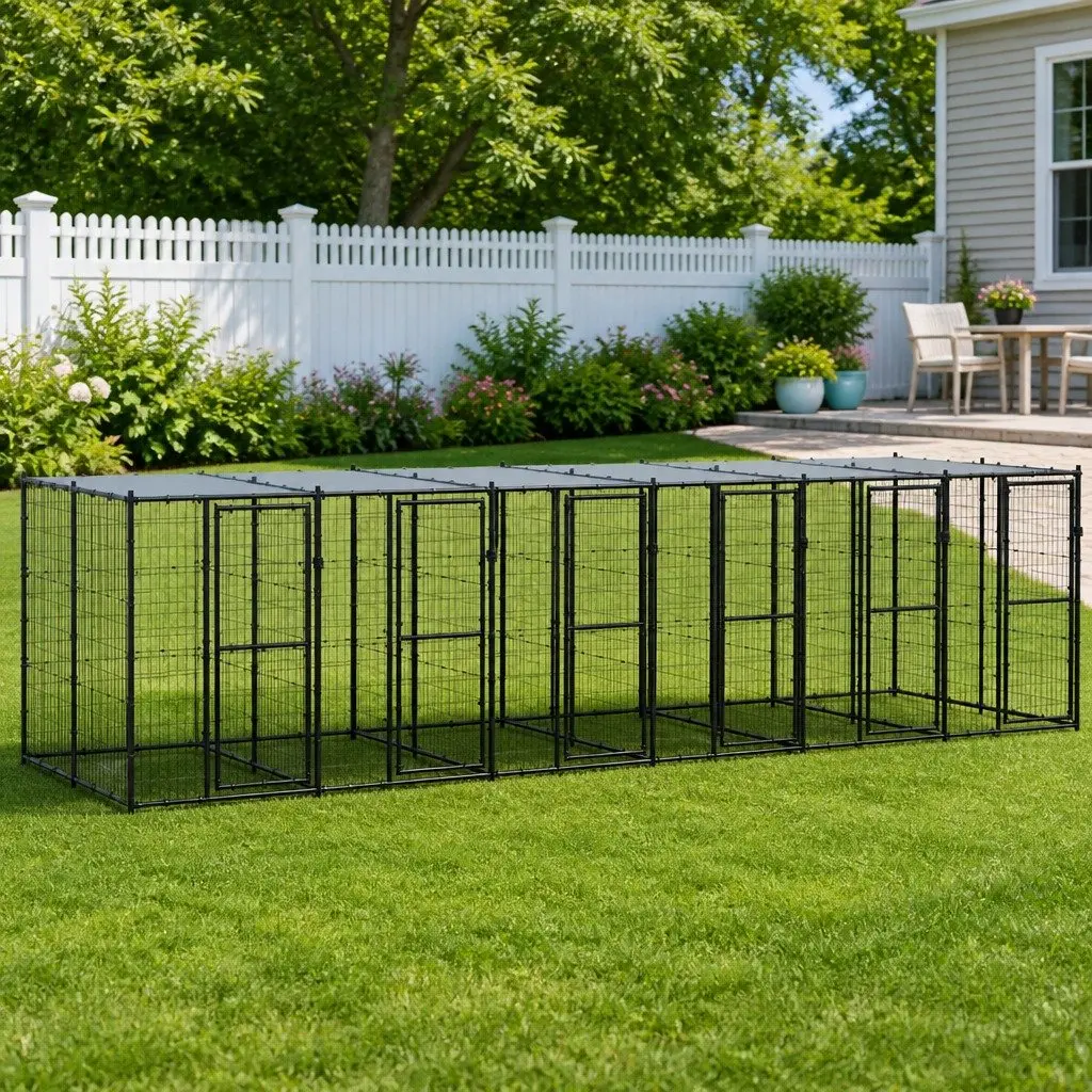 Outdoor Dog Kennel Steel Frame Roof Mesh Run Enclosure Exercise Playpen Secure