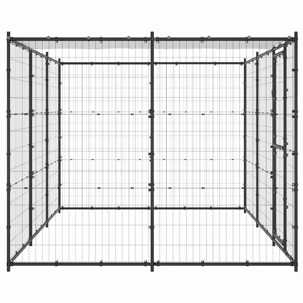 Outdoor Dog Kennel Enclosure with Roof Canopy Black Steel Frame 7.26 m²