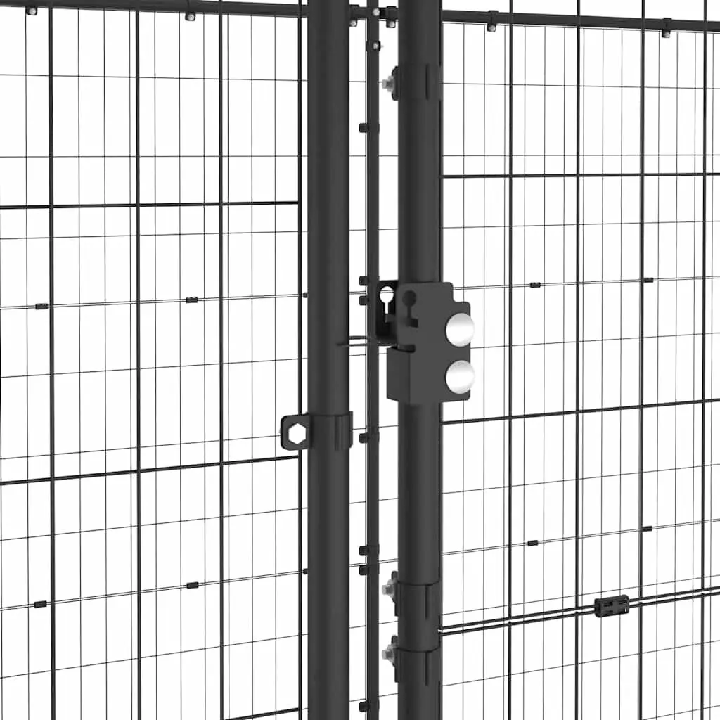 Outdoor Dog Kennel Enclosure with Roof Canopy Black Steel Frame 7.26 m²
