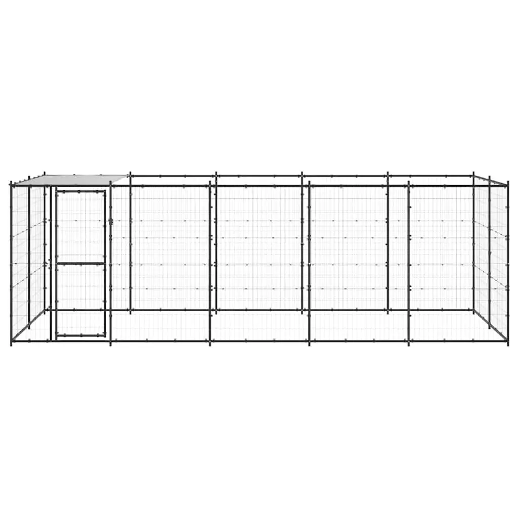 Dog Kennel Steel Outdoor Exercise Enclosure 12.1m² Black