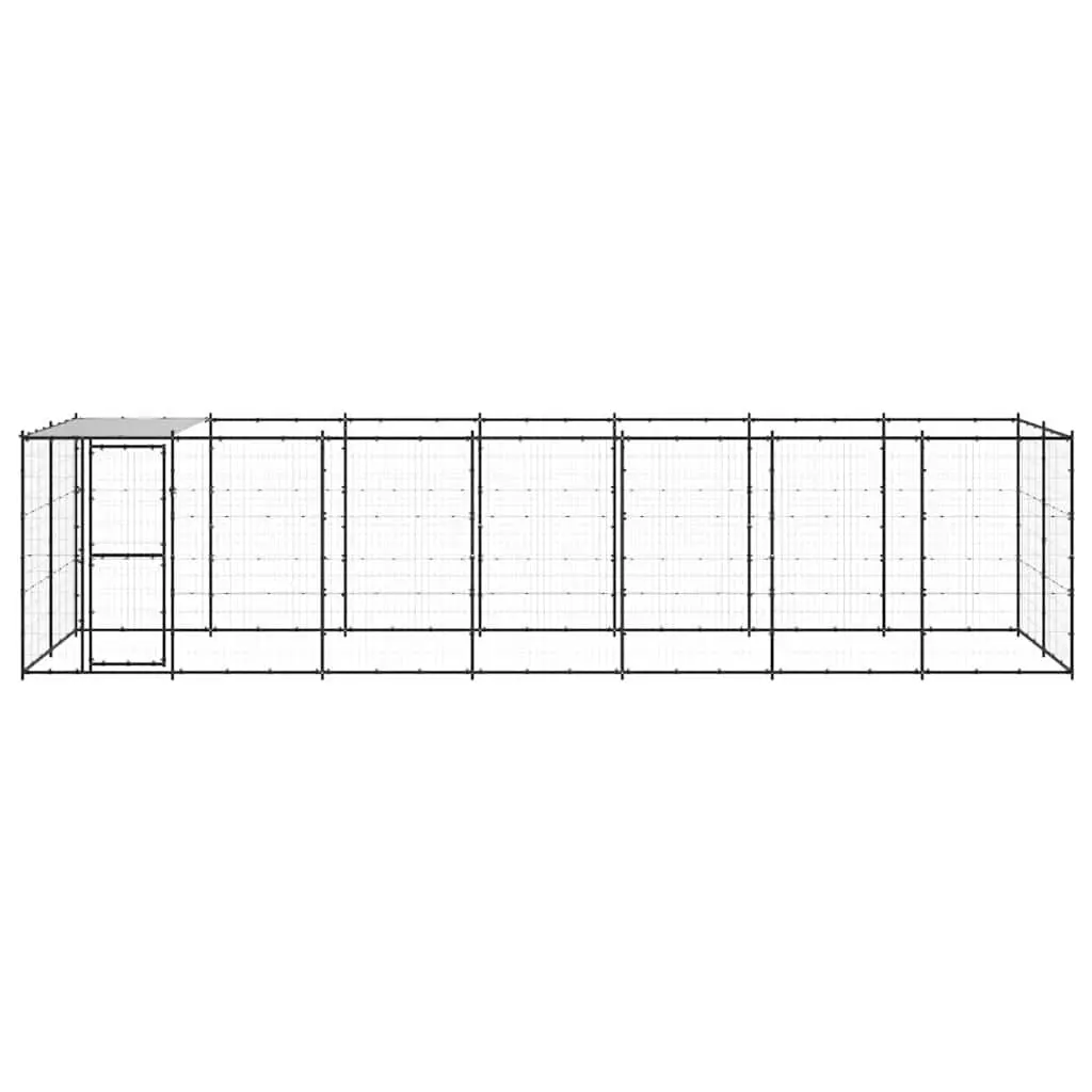Outdoor Dog Kennel Steel 16.94 m² Black with Roof Canopy