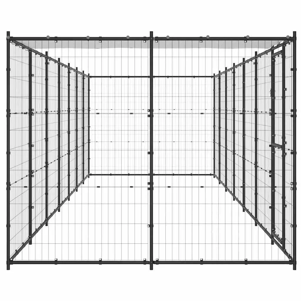 Outdoor Dog Kennel Steel 16.94 m² Black with Roof Canopy