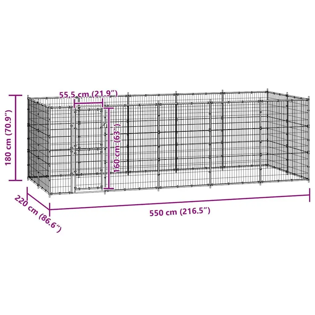 Dog Kennel Steel Outdoor Run Large Play Area Black Mesh Ventilation