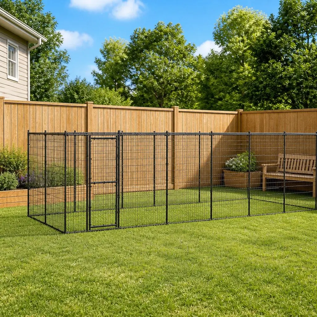 Dog Kennel Steel Enclosure 26.62 m² Outdoor Play Pen Black Mesh