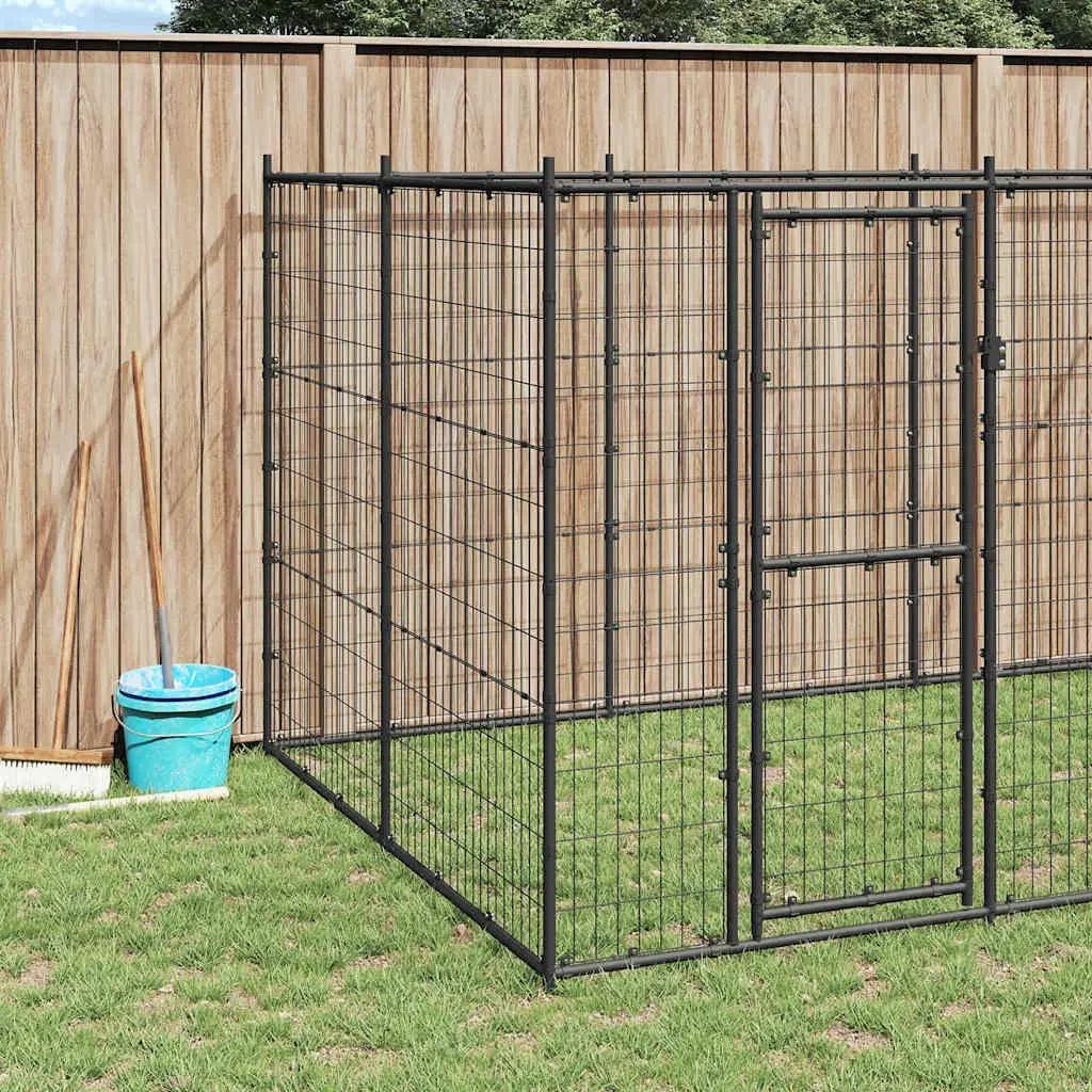 Dog Kennel Steel Enclosure 26.62 m² Outdoor Play Pen Black Mesh