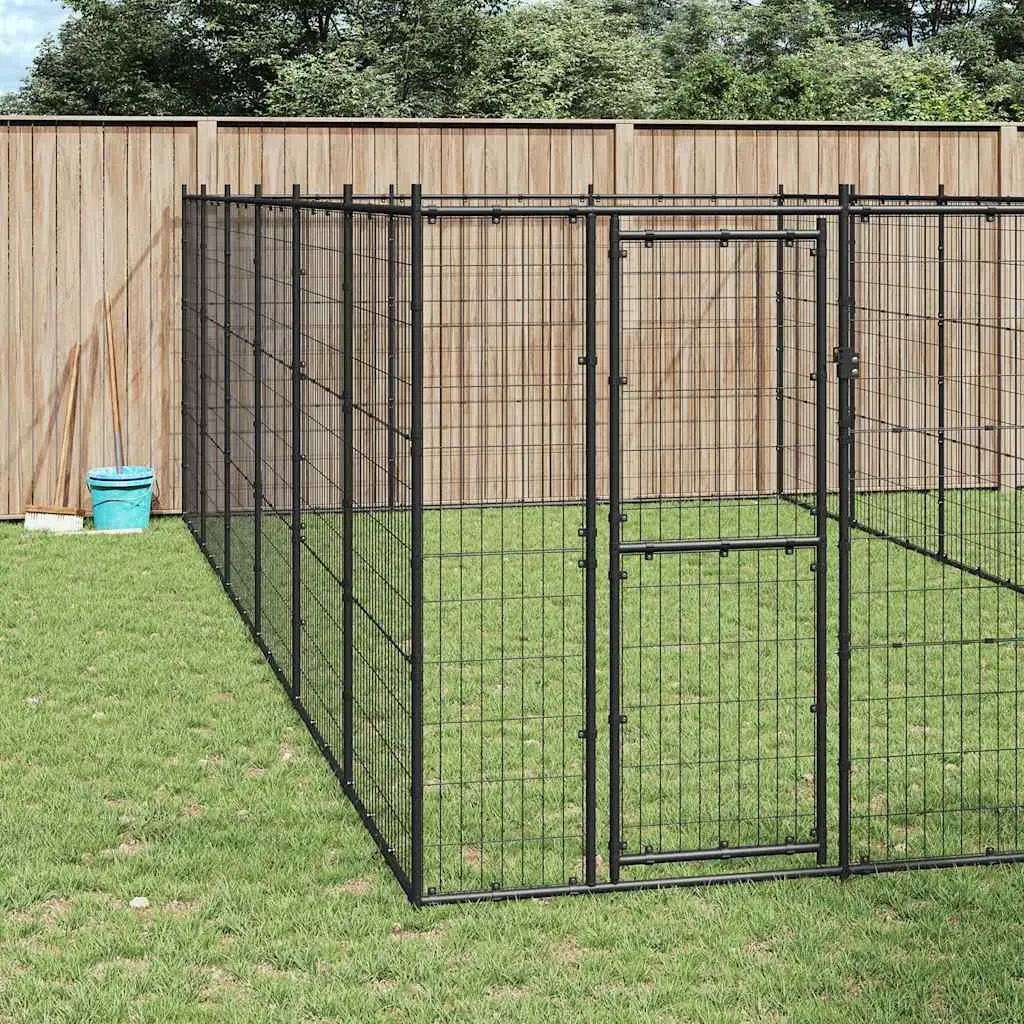 Dog Kennel Steel Mesh Outdoor Run 21.78 m² Black Exercise Pen