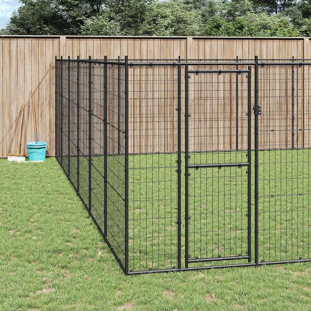 Dog Kennel Outdoor Enclosure Powder-coated Steel Mesh 36.3 m² Black