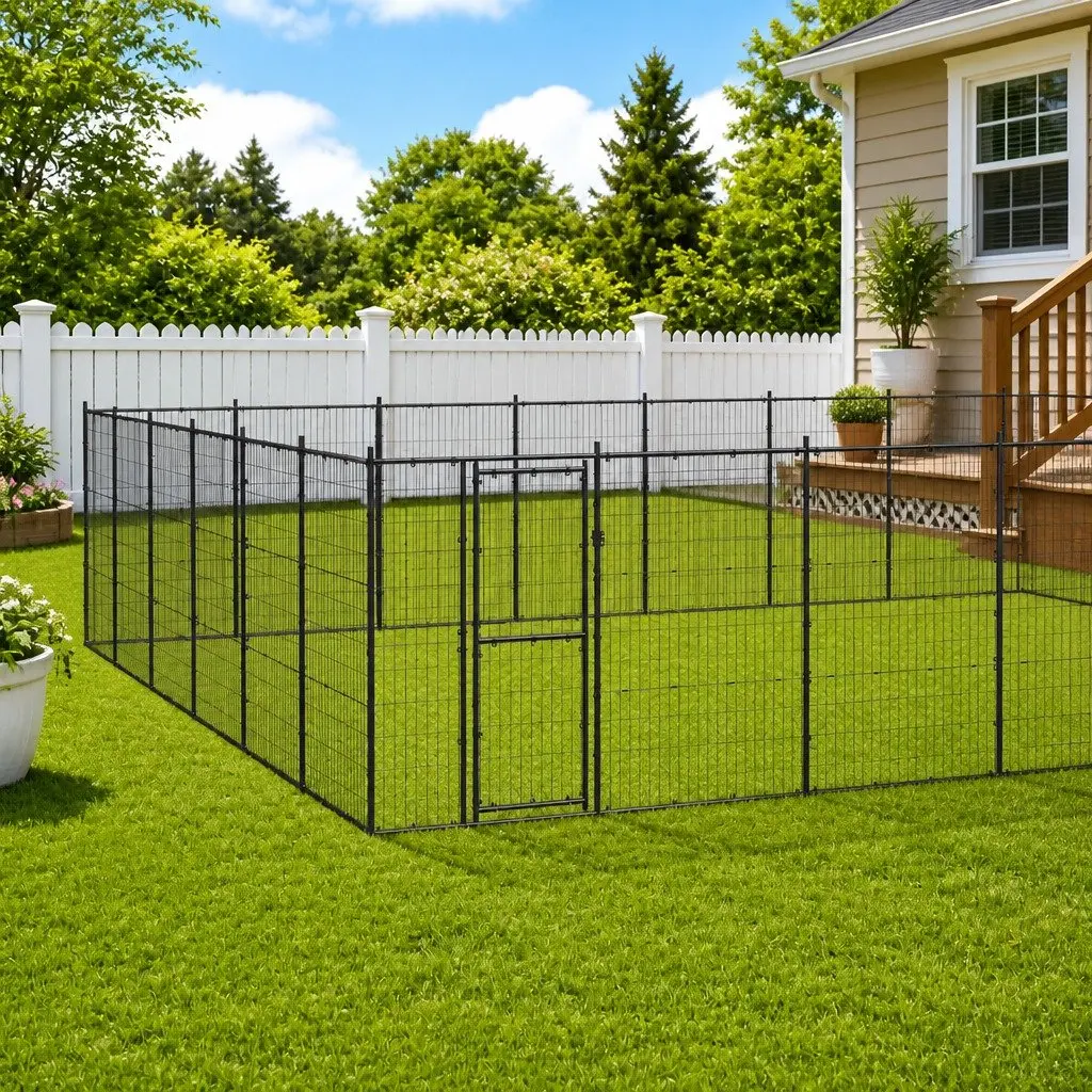 Dog Kennel Outdoor Steel Run Enclosure Mesh Exercise Pen Lockable Door Safety