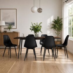 Dining Chairs Set 6 pcs Black Kitchen Seating Ergonomic Curved Backrest