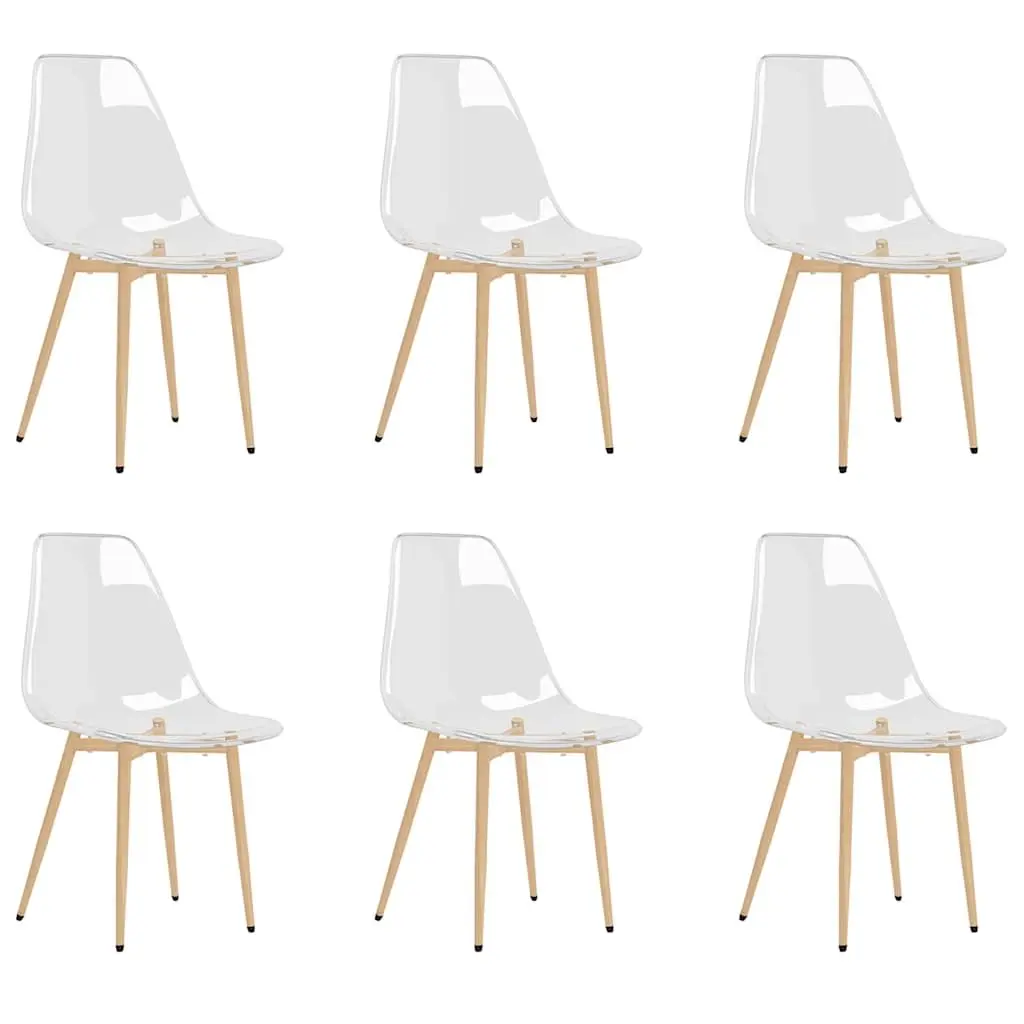 6 Piece Transparent Ergonomic Curved Backrest Dining Chairs Metal Legs