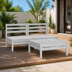 3 Piece Garden Lounge Set White Solid Wood Pine Outdoor Furniture Patio Seating