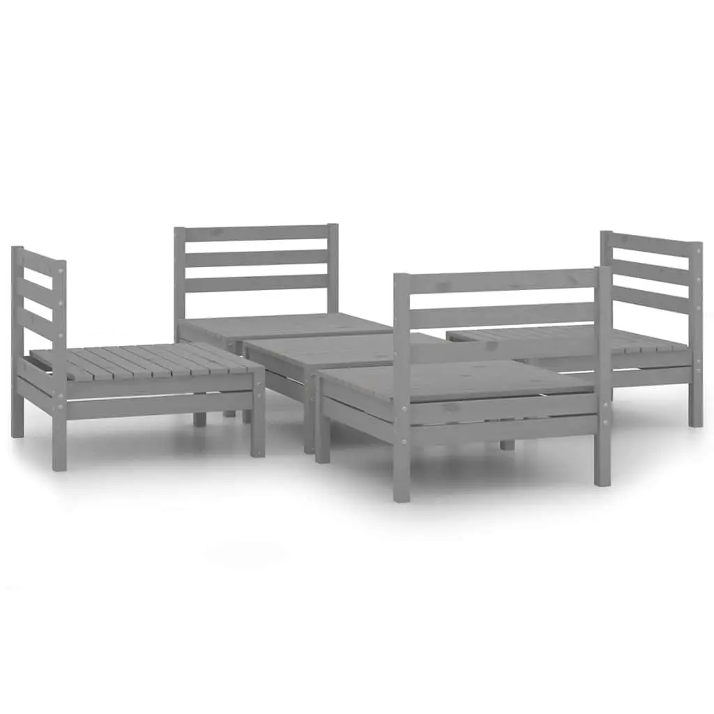 5 Piece Outdoor Lounge Set Grey Solid Pinewood Modular Garden Furniture