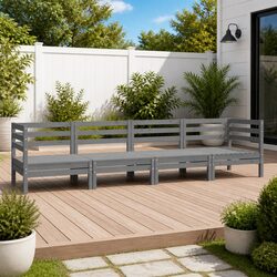 Garden Lounge Set 4 Piece Grey Solid Pinewood Outdoor Furniture Modular