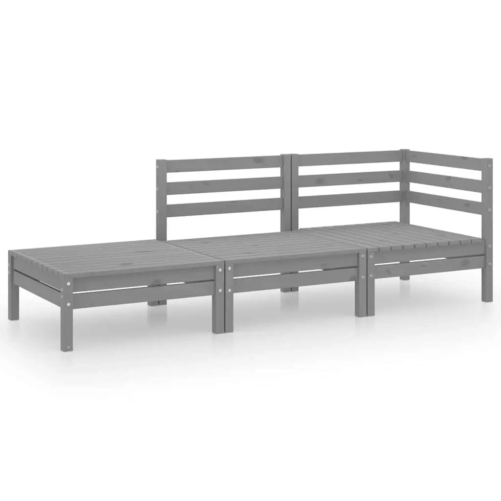 Garden Lounge Set 3 Piece Grey Outdoor Furniture Modular Solid Wood Patio