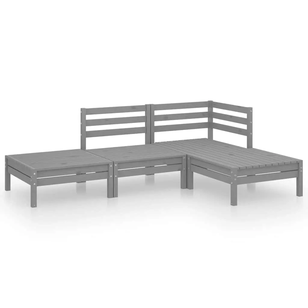 Garden Lounge Set 4 Piece Grey Outdoor Furniture Modular Pinewood Patio Sofa