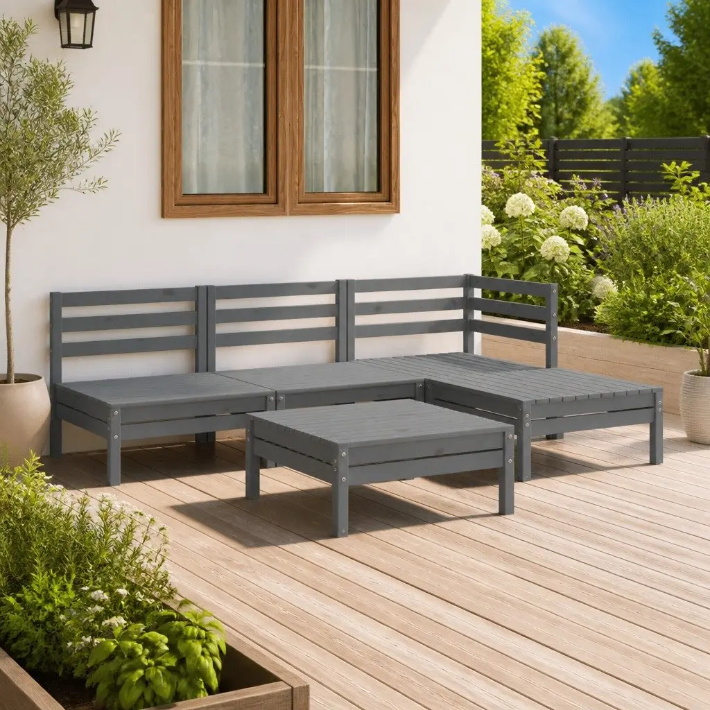 5 Piece Garden Lounge Set Solid Pinewood Modular Patio Furniture Grey