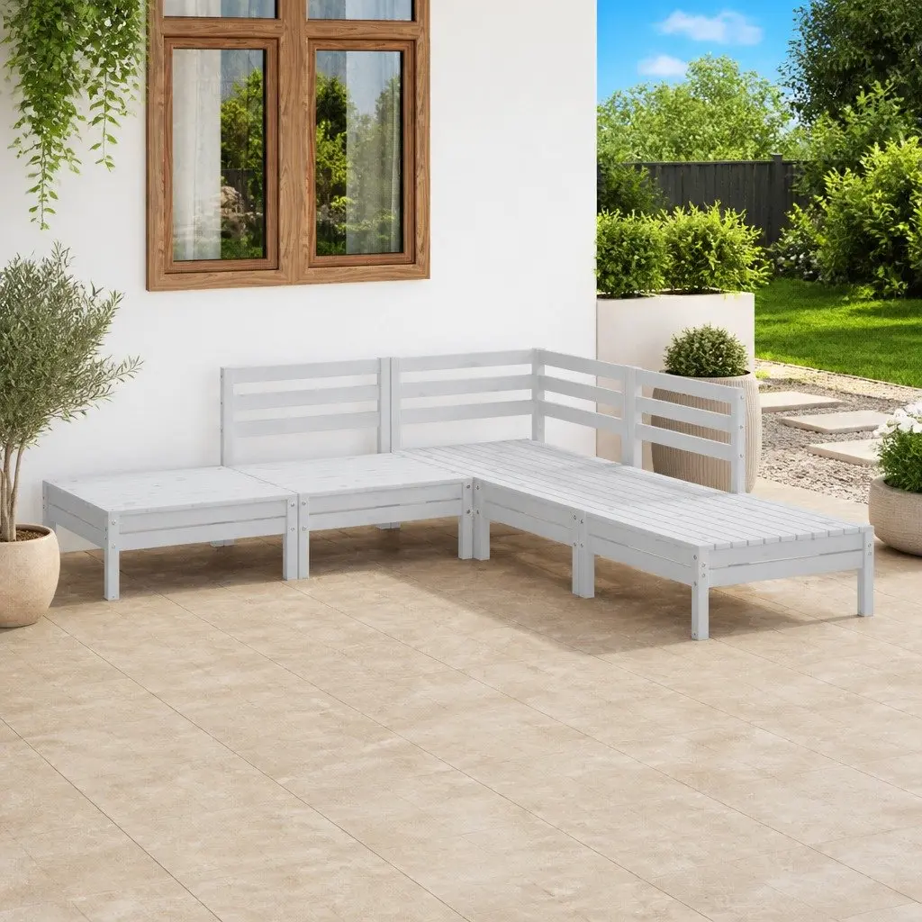 5 Piece Garden Lounge Set Solid Wood White Patio Outdoor Furniture Sofa