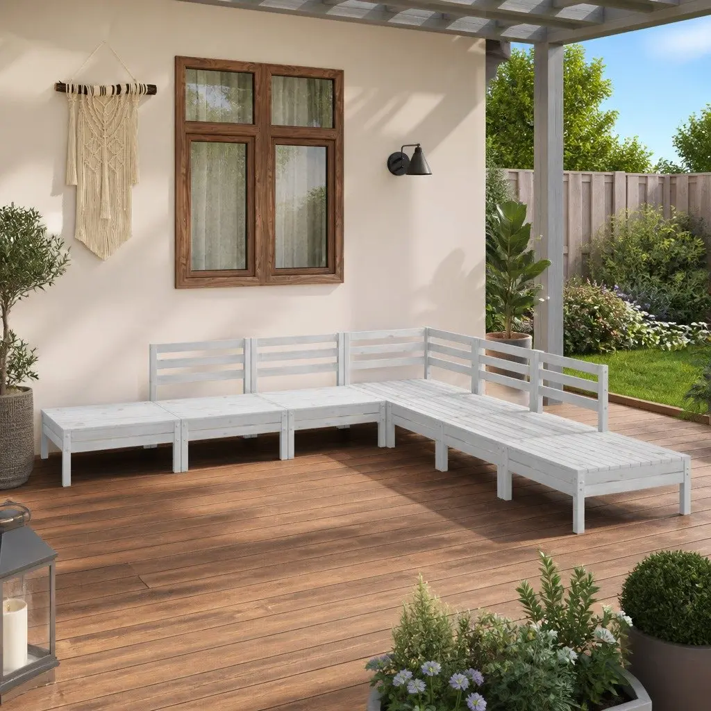 7 Piece Garden Lounge Set Solid Pinewood White Pallet Style Outdoor Furniture