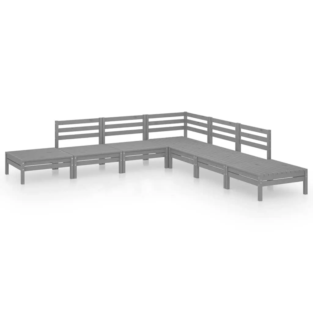 7 Piece Garden Lounge Set Wooden Sofa Patio Furniture Grey Outdoor Relaxation