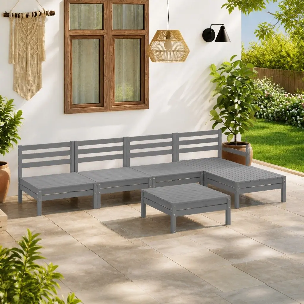 6 Piece Garden Lounge Set Outdoor Patio Furniture Modular Sofa Seating Grey