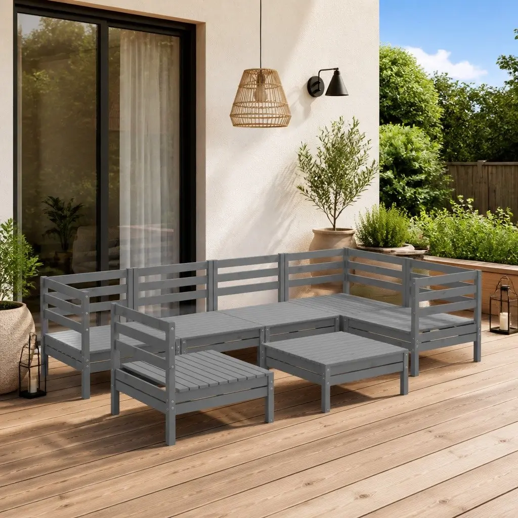7 Piece Garden Lounge Set Solid Pinewood Outdoor Furniture Patio Sofa Grey