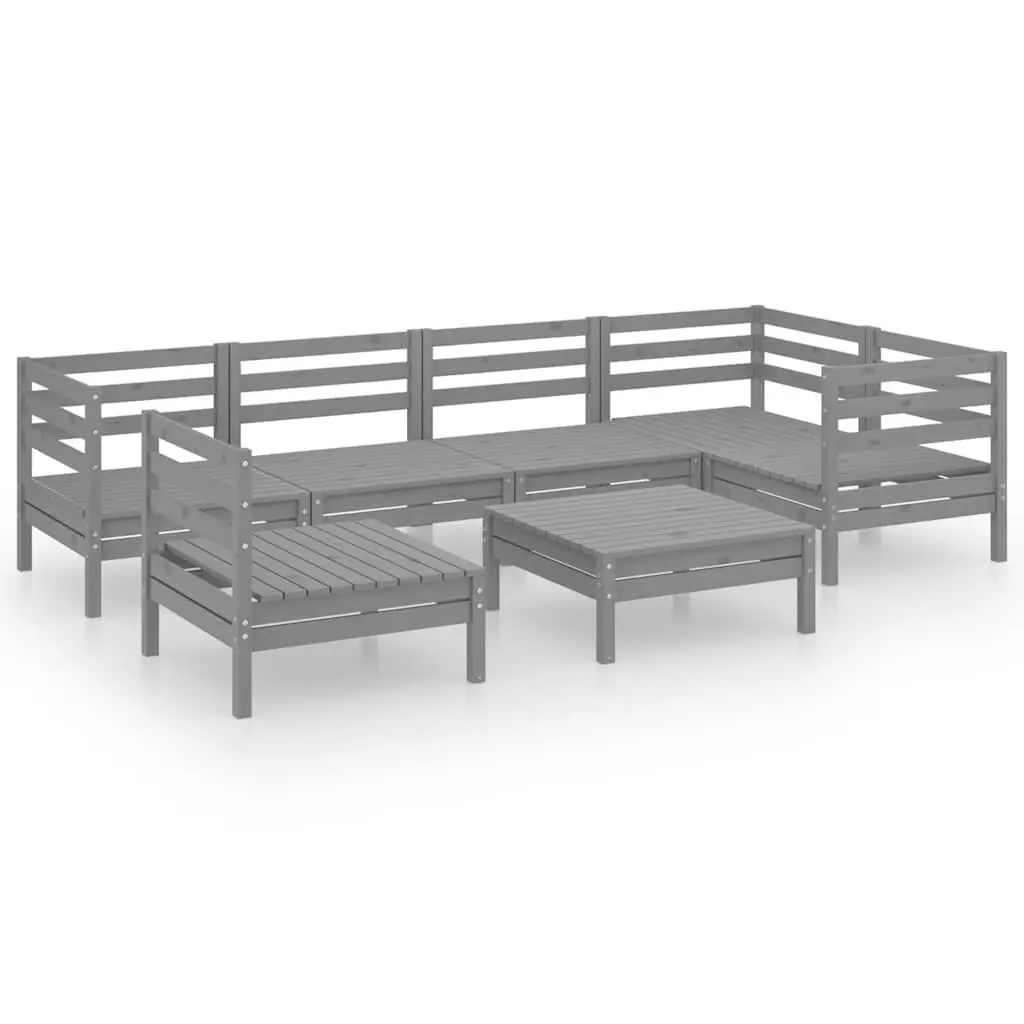 7 Piece Garden Lounge Set Solid Pinewood Outdoor Furniture Patio Sofa Grey