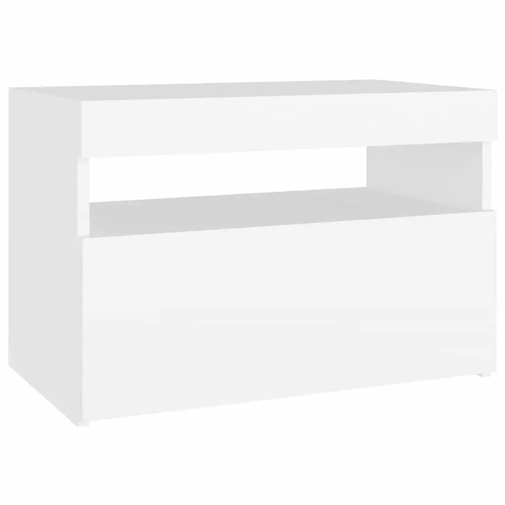 White Bedside Cabinet with RGB LED Lights Nightstand Side Table Storage