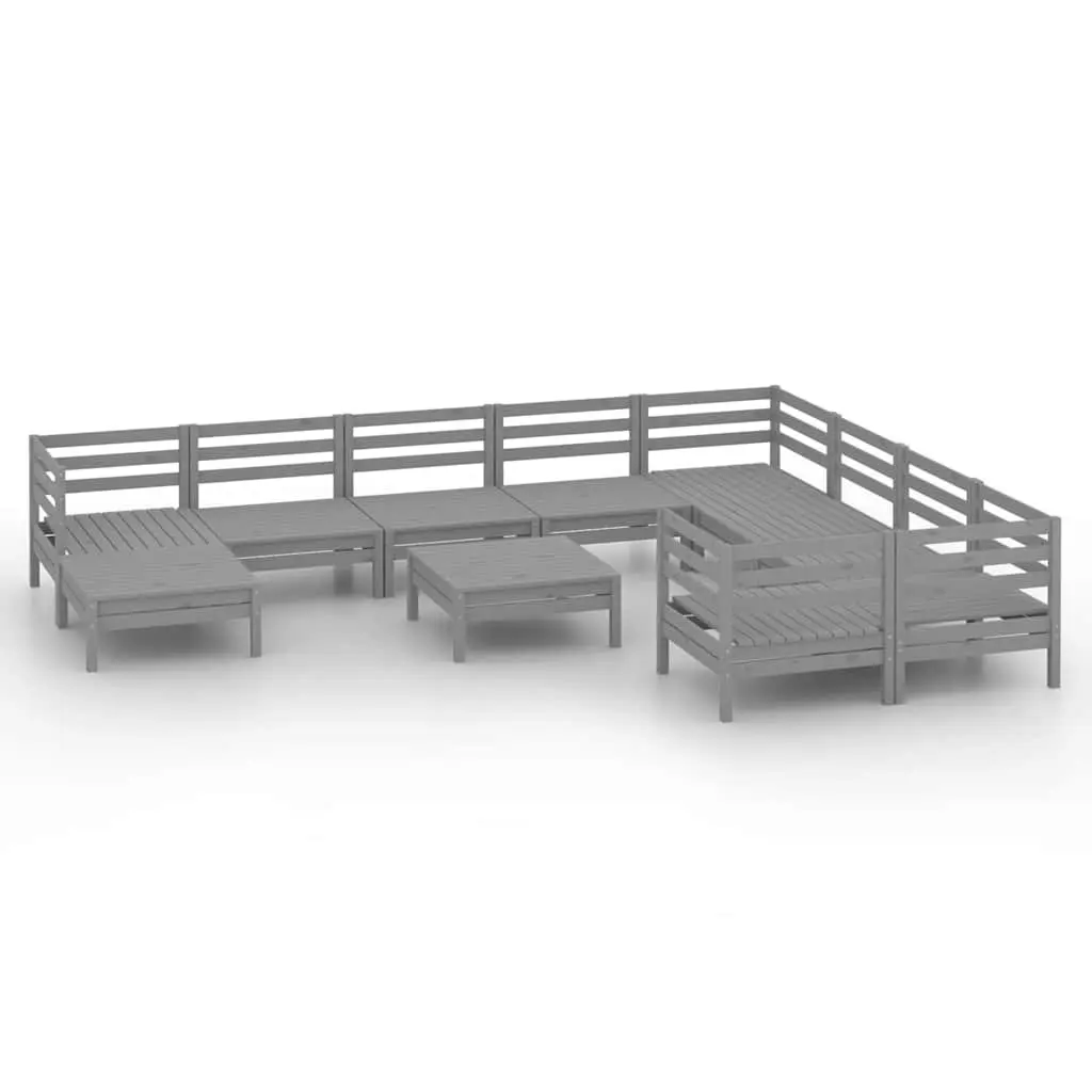 Garden Lounge Set Solid Pinewood Modular 11 Piece Grey Outdoor Furniture