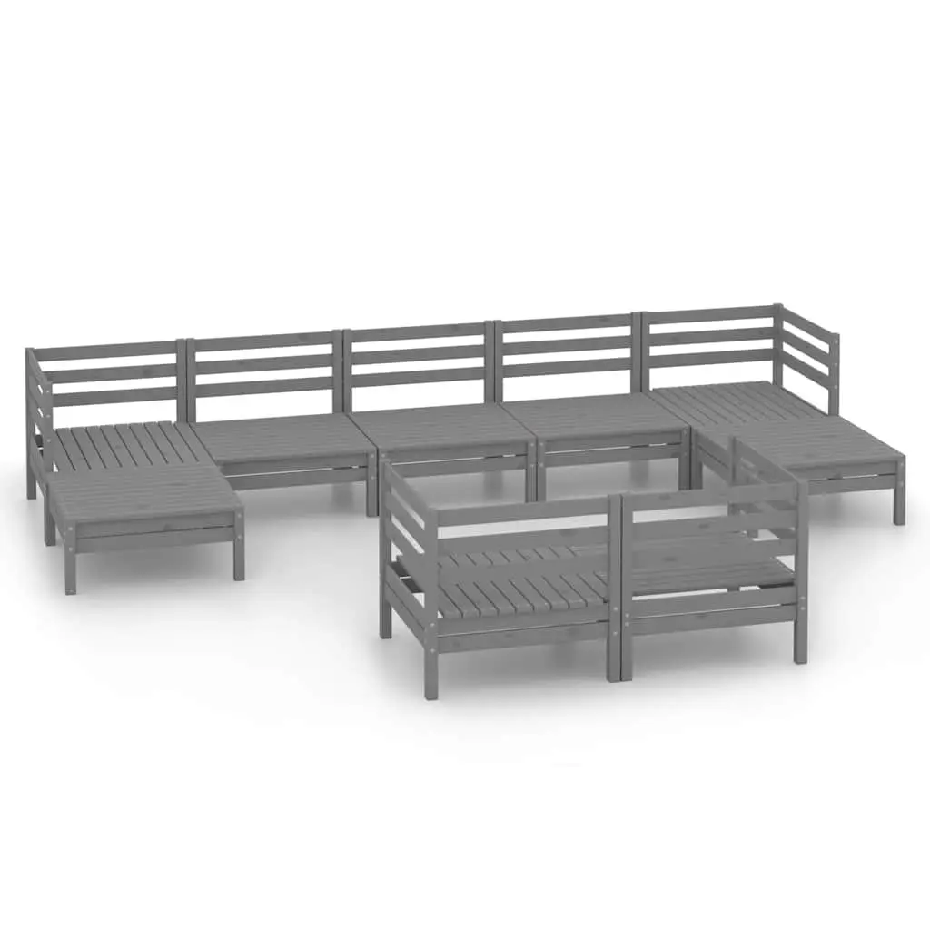 Garden Lounge Set 9 Piece Grey Wooden Patio Furniture Modular Outdoor Sofa