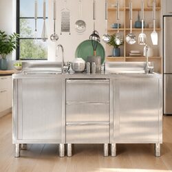 Commercial Kitchen Cabinet Storage Stainless Steel 3 Piece Set Work Table