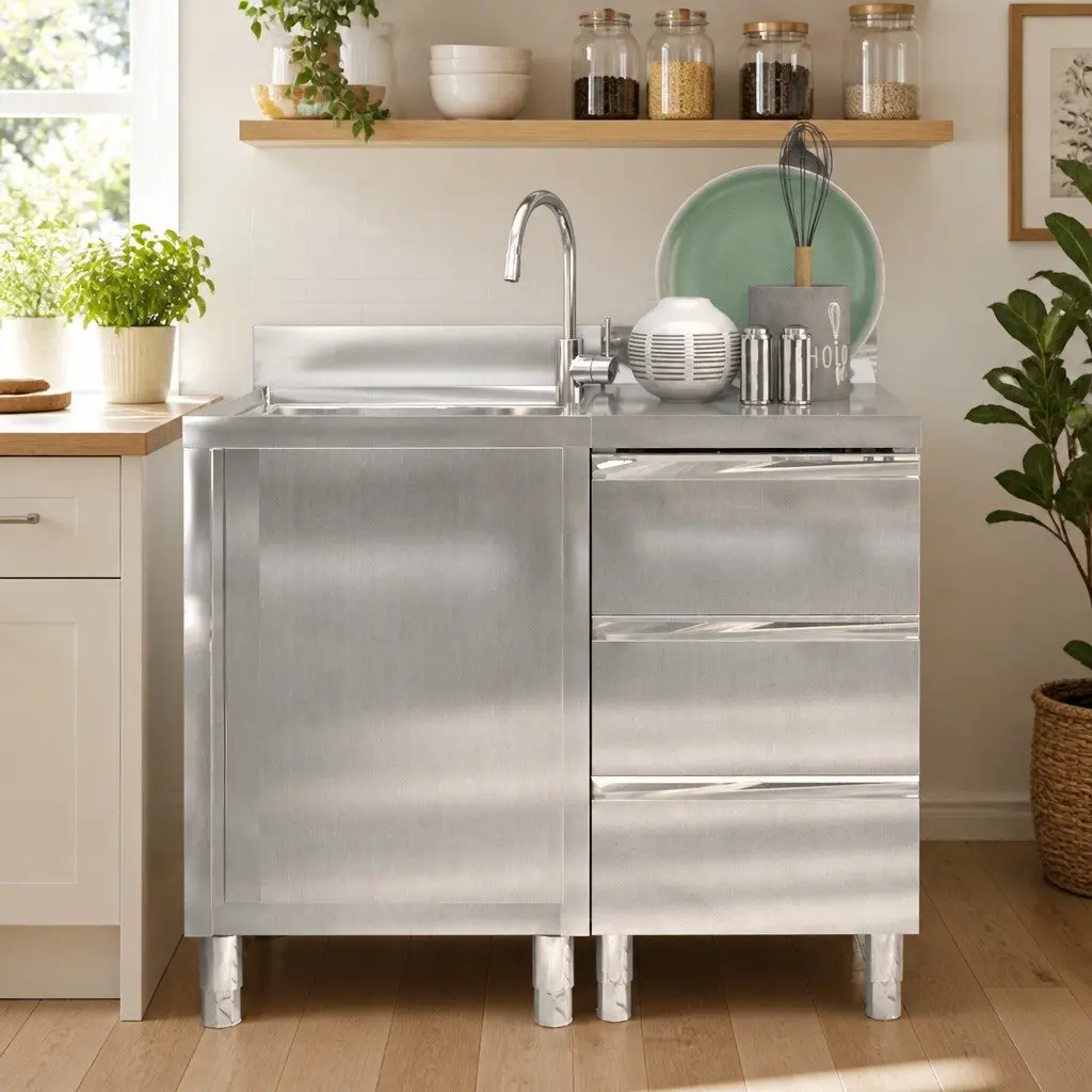 Stainless Steel Kitchen Cabinet Set 2 Pieces Durable Storage for Food Service and Restaurant