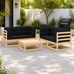 5 Piece Garden Lounge Set with Cushions Solid Pinewood Anthracite Outdoor