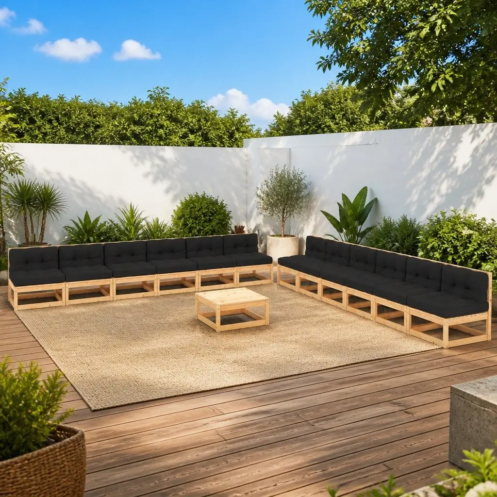 Garden Lounge Set 13 Piece Outdoor Furniture Sofa with Cushions Solid Pinewood