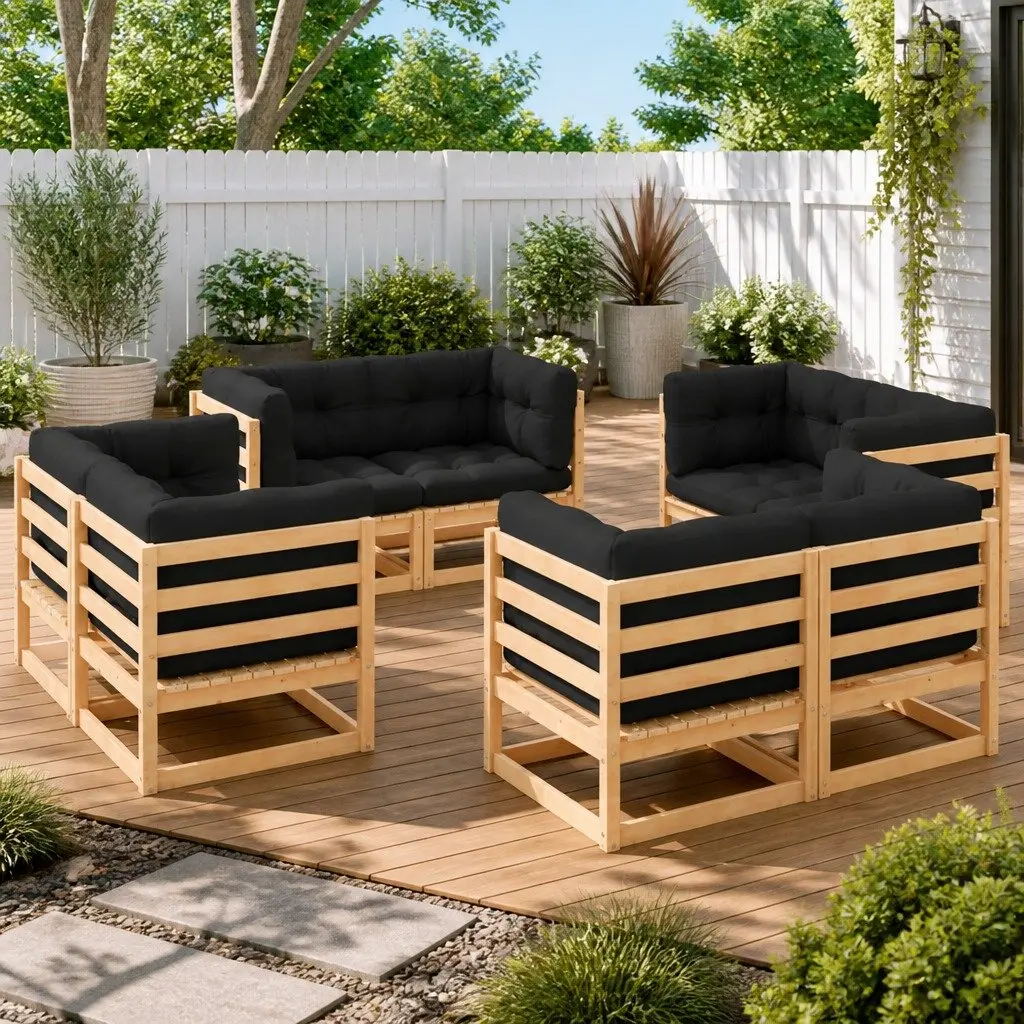 8 Piece Lounge Set Solid Pinewood Anthracite with Cushions Garden Furniture