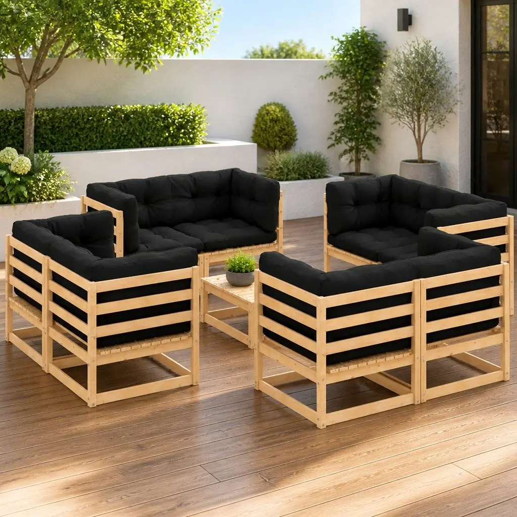 Garden Lounge Set Solid Pinewood 9 Piece Outdoor Furniture with Cushions Anthracite