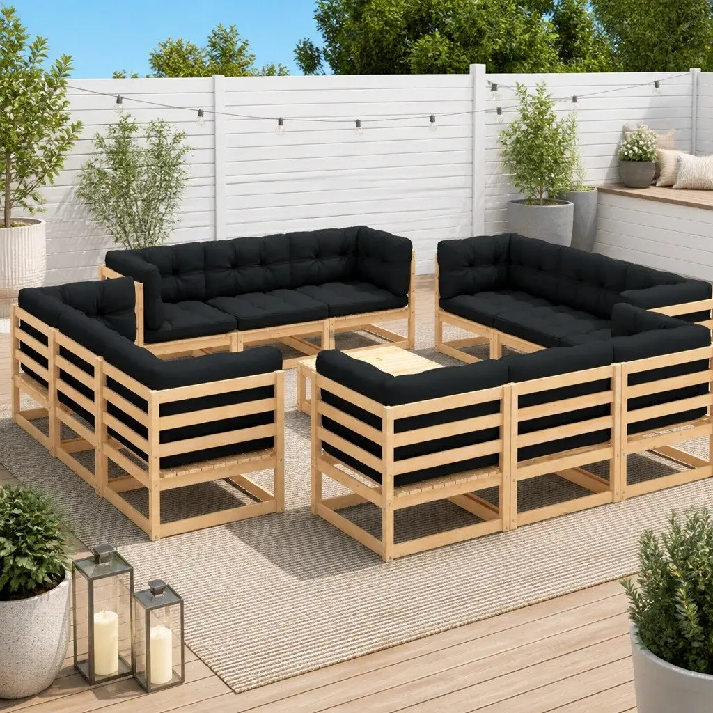13 Piece Outdoor Garden Lounge Set with Cushions Solid Pinewood Anthracite