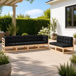 6 Piece Garden Lounge Set Outdoor Furniture Sofa Seating with Cushions Pinewood