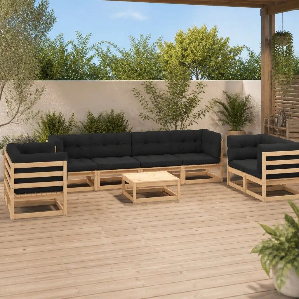 Outdoor Furniture Lounge Set 9 Piece Pinewood with Cushions Anthracite