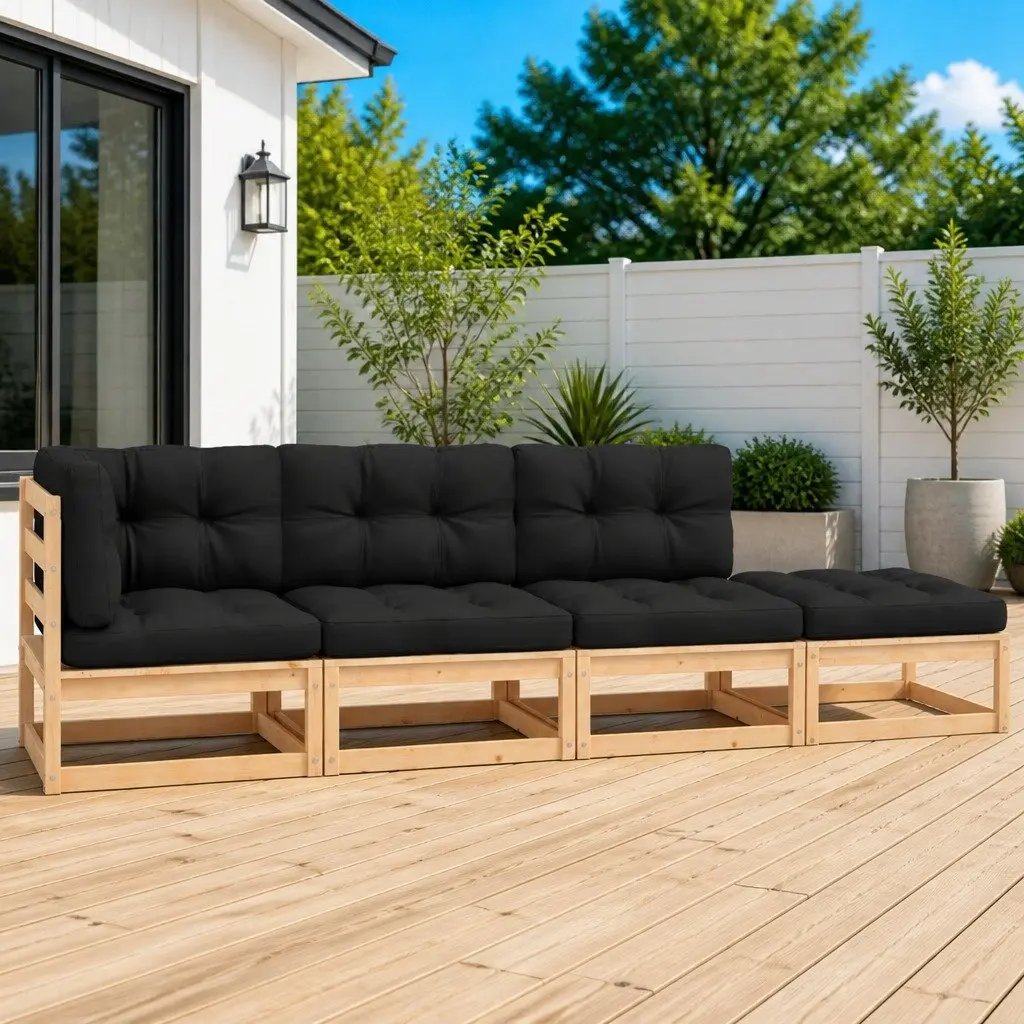 4 Piece Garden Lounge Set Solid Pinewood Anthracite Outdoor Patio Furniture