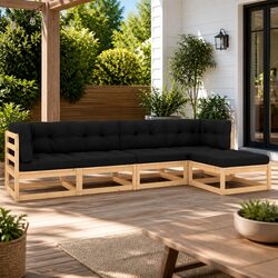 5 Piece Garden Lounge Set Outdoor Furniture Solid Pinewood Sofa Seating
