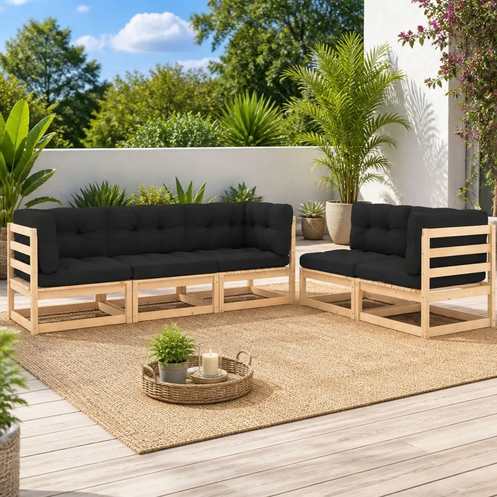 5 Piece Outdoor Lounge Set Solid Pinewood Anthracite with Cushions
