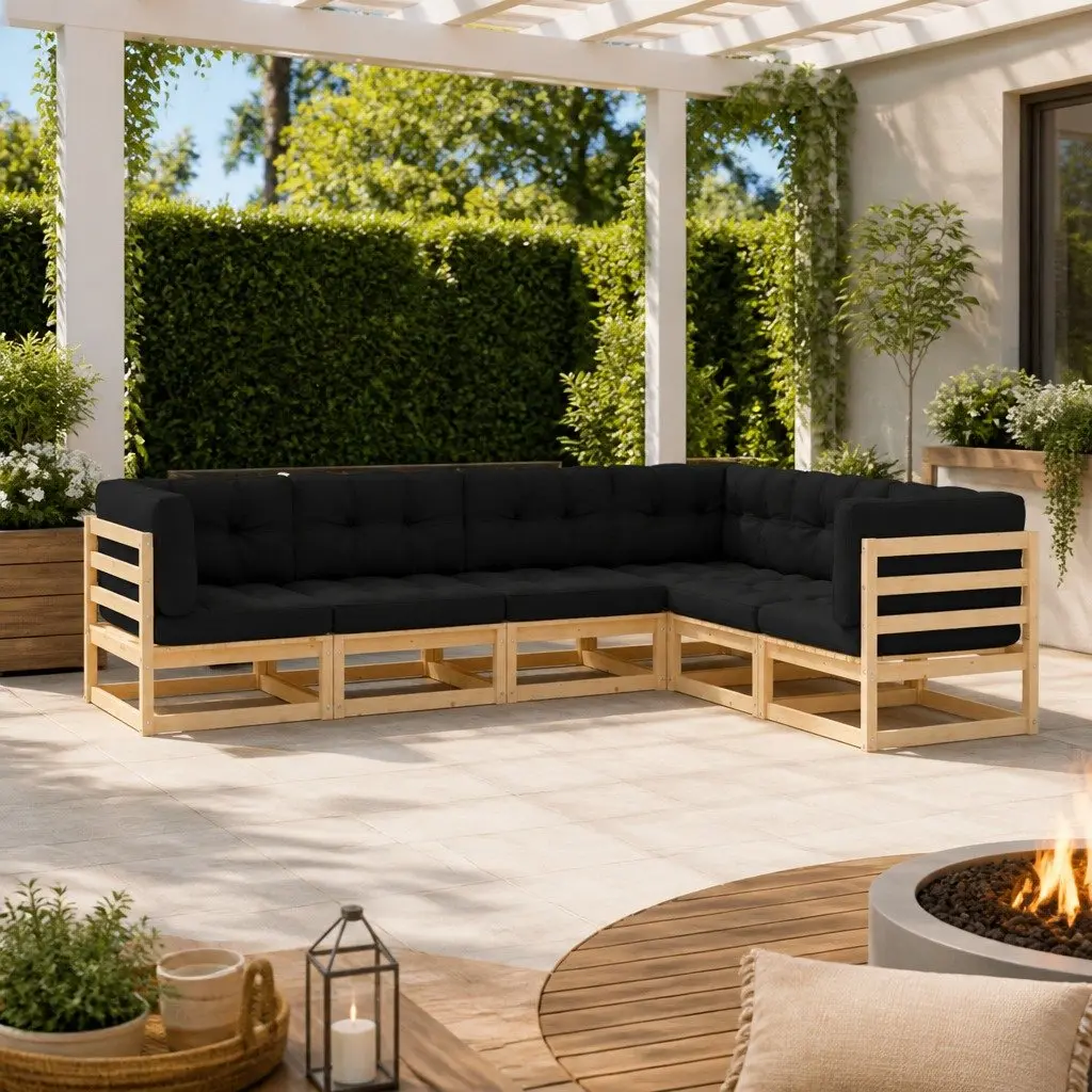 6 Piece Outdoor Lounge Set Solid Pinewood Anthracite