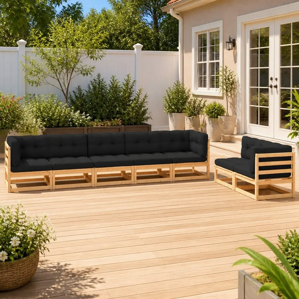 7 Piece Garden Lounge Set Outdoor Furniture with Cushions Solid Pinewood