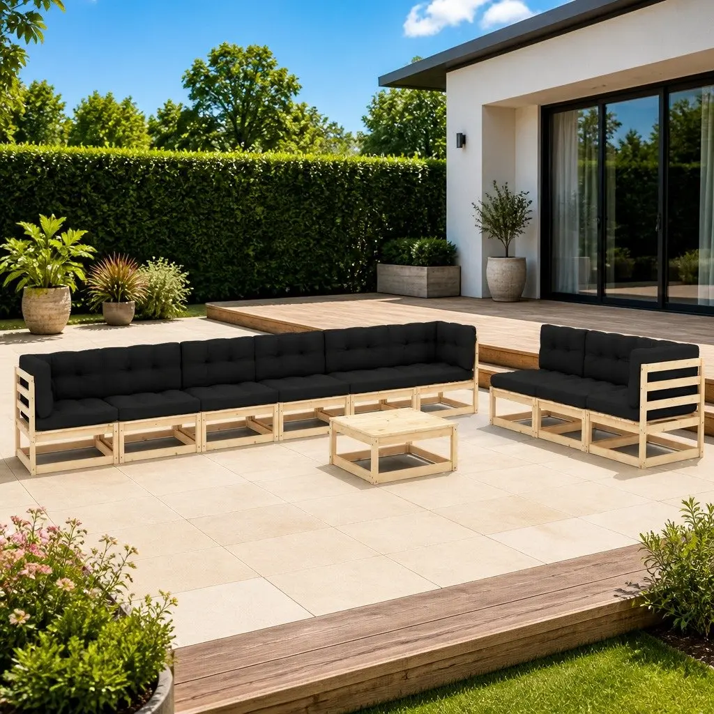 10 Piece Modular Seating Garden Lounge Set Solid Pinewood Anthracite with Cushions