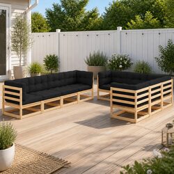 9 Piece Garden Lounge Set with Cushions Solid Pinewood Anthracite Outdoor