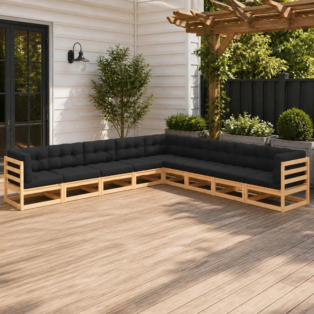 9 Piece Garden Lounge Set Solid Pinewood Modular Anthracite Outdoor Furniture