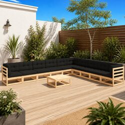11 Piece Garden Lounge Set with Cushions Solid Pinewood Anthracite Outdoor
