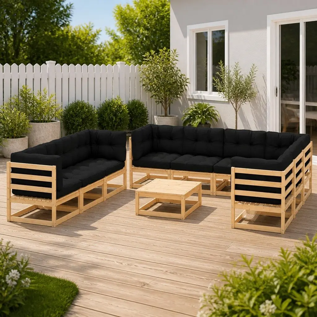 10 Piece Modular Garden Lounge Set Solid Pinewood with Cushions Anthracite