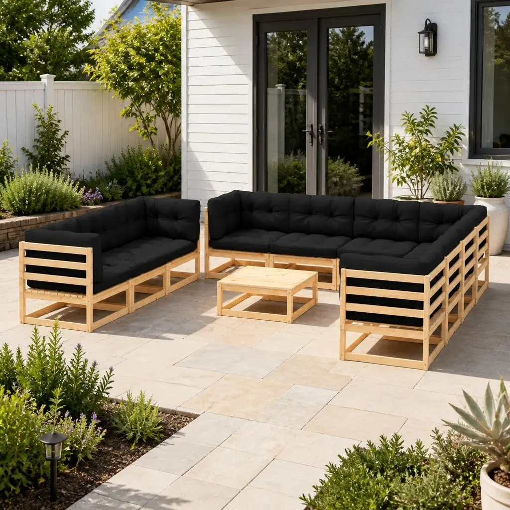 11 Piece Modular Garden Lounge Set Anthracite Solid Pinewood with Cushions