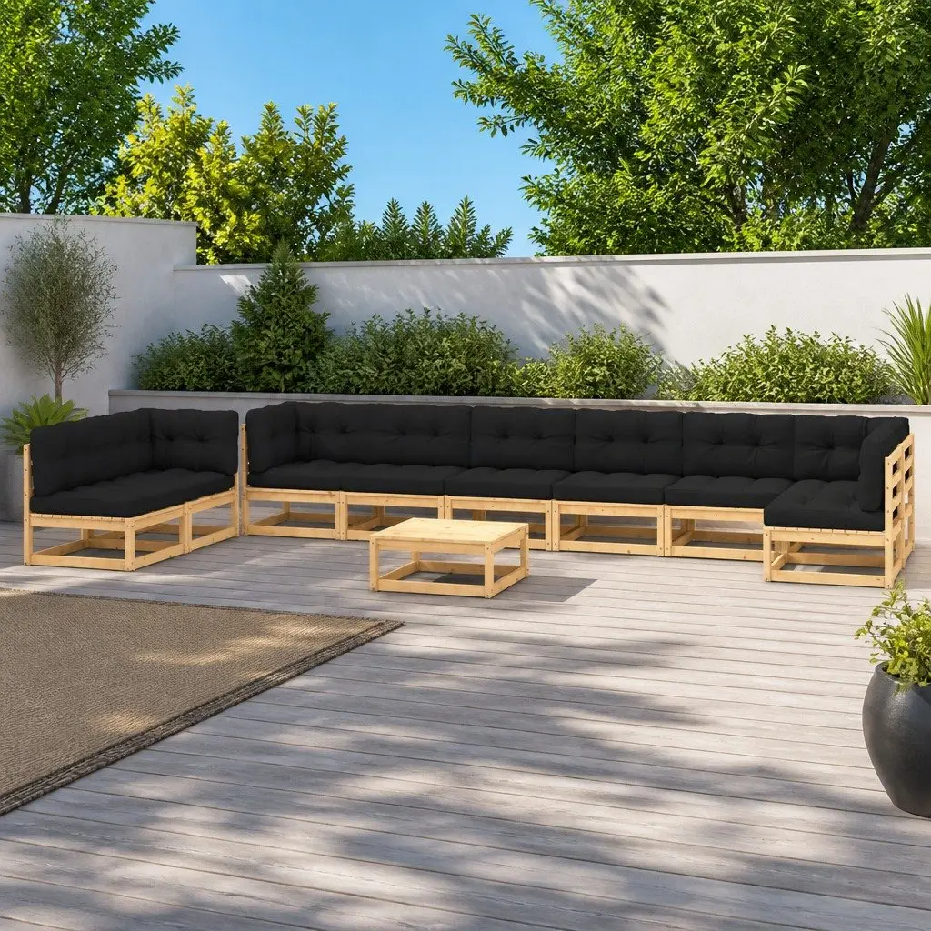 Garden Lounge Set 10 Piece Pallet Sofa Outdoor Furniture with Cushions Pinewood